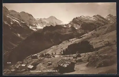 AK Mürren, Panorama mit Ort und Gebirge