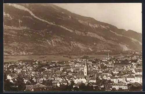 AK Chur, Teilansicht aus der Vogelschau mit Blick aufs Gebirge