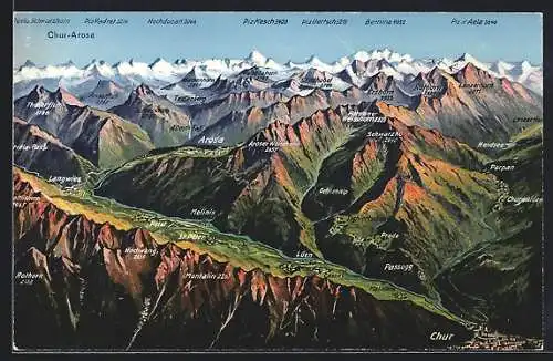 AK Chur, Tal und Strasse über St. Peter, Langwies und Arosa