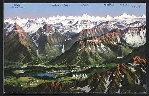 AK Arosa, Panorama mit Ort, Schwarzhorn, Piz Kesch und Piz d`Aela