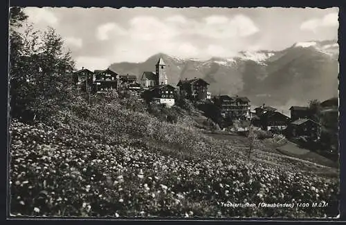 AK Tschiertschen /Graubünden, Ortsansicht im Frühling