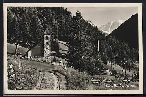 AK Santa Maria, Kirche und Blick zum Piz Palü