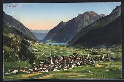 AK Poschiavo, Ortsansicht mit Blick ins Tal