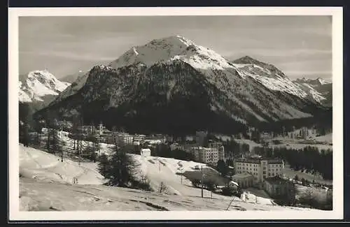 AK Pontresina, Ortsansicht mit Piz Chalchagn im Winter