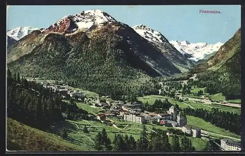 AK Pontresina, Ansicht mit den Bergen