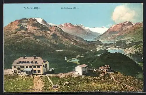 AK Muottas Muraigl, Ausblick vom Gasthausauf Piz Rosatsch und Piz la Margna