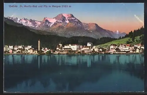 AK St. Moritz-Bad, Blick vom See auf Ort und Piz la Margna