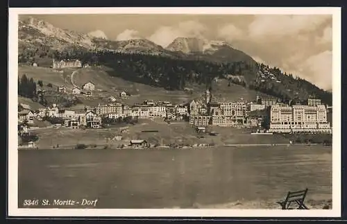 AK St. Moritz-Dorf, Blick vom See auf eines Teil des Ortes