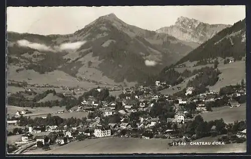 AK Chateau d`Oex, Gesamtansicht gegen die Berge