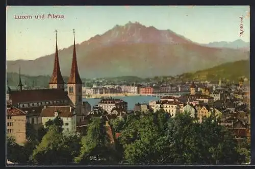 AK Luzern, Stadtansicht und Pilatus