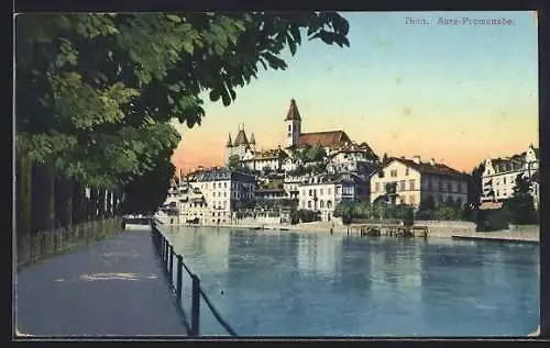 AK Thun, Ortsansicht von der Aare-Promenade