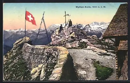 AK Schwyz, Mythen-Kulm, Panorama von der Bergspitze aus