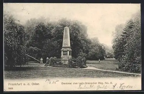 AK Frankfurt a. d. Oder, Denkmal des Leib-Grenadier Reg. No. 8