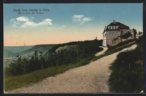 AK Jenzig b. Jena, Blick vom Berg ins Tal