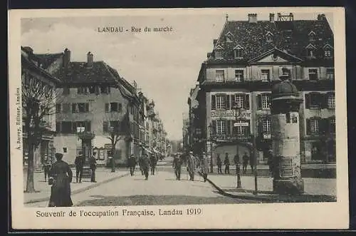 AK Landau / Pfalz, Rue du marché, Strassenpartie 1919