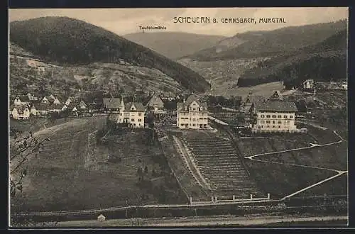 AK Scheuern b. Gernsbach, Ortspartie mit Teufelsmühle