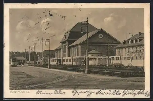 AK Darmstadt, Strassenpartie am Hauptbahnhof