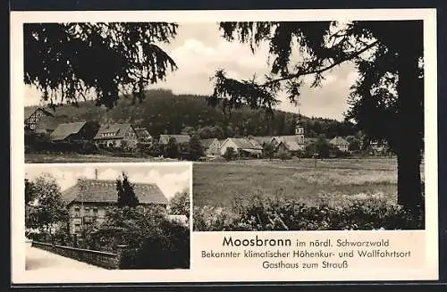 AK Moosbronn / Schwarzwald, Gasthaus zum Strauss, Teilansicht vom Ort