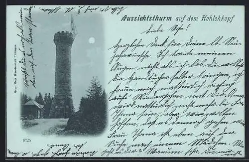 Mondschein-AK Hohlohkopf, Aussichtsturm auf dem Hohlohkopf