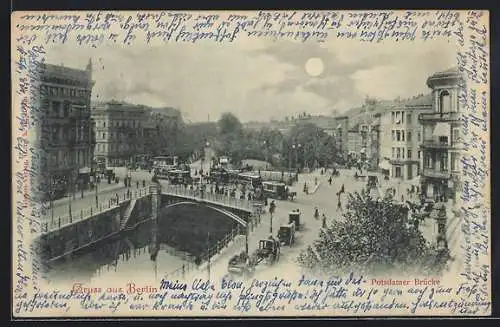 Mondschein-AK Berlin-Tiergarten, Reger Verkehr auf der Potsdamer Brücke