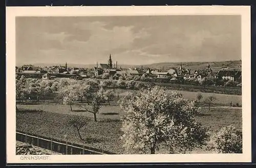 AK Grünstadt / Pfalz, Ortsansicht mit dem Bahnhof