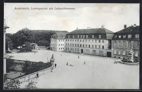 AK Ansbach / Bayern, Ludwigsplatz mit Luitpoldbrunnen