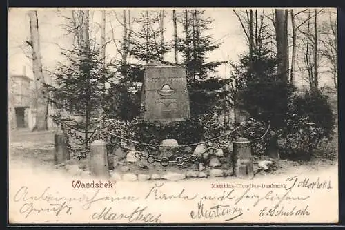 AK Hamburg-Wandsbek, Matthias-Claudius-Denkmal