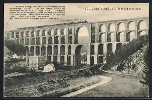 AK Göltzschtalbrücke, Ansicht mit Gebäuden u. Eisenbahn