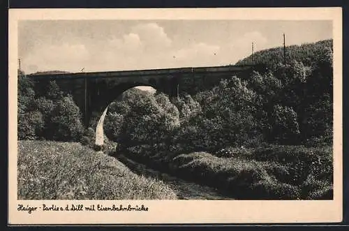 AK Haiger, Dillpartie mit Eisenbahnbrücke