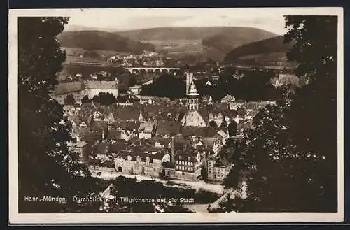 AK Hann Münden, Durchblick von der Tillyschanze auf die Stadt