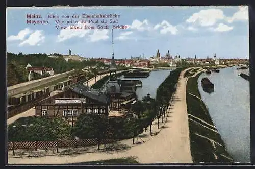 AK Mainz, Blick von der Eisenbahnbrücke