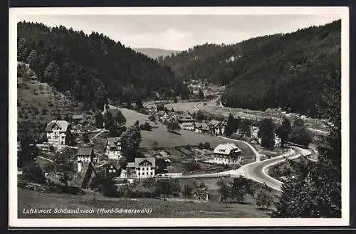 AK Schönmünzach, Ortsansicht mit Blick auf den Schwarzwald