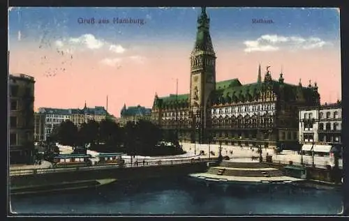 AK Hamburg, Rathaus mit Uferpartie