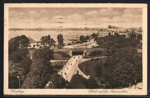 AK Hamburg-Rotherbaum, Blick auf die Aussenalster, mit Brücke