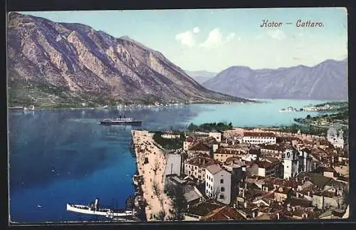 AK Kotor / Cattaro, Dampfer nähert sich der Stadt