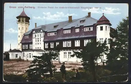 AK Keilberg /Deutsch-böhmisches Erzgebirge, Hotel mit Turm