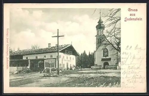 AK Judenstein, Gasthaus mit Kirche