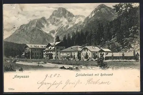 AK Toblach, Schluderbach mit Rothwand um 1900