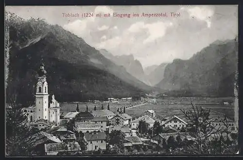 AK Toblach, Ortsansicht mit Eingang ins Ampezzotal