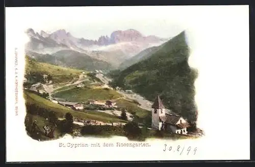 AK St. Cyprian, Panorama mit dem Rosengarten