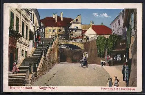 AK Hermannstadt, Burgerstiege und Liegenbrücke