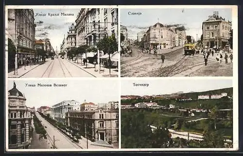 AK Belgrade, Panorama, Strassenbahn