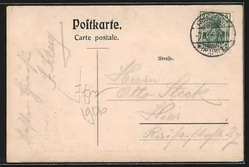 AK Einführung der Fahrkartensteuer am 1. August 1906, Bulle hält die Eisenbahn auf, Arbeiterbewegung