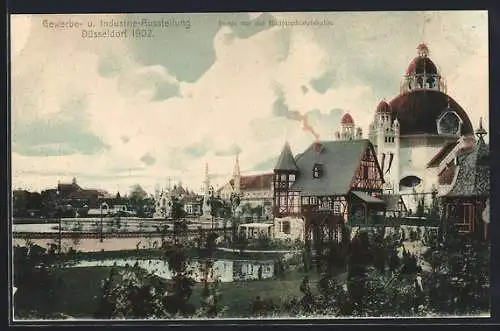 AK Düsseldorf, Gewerbe- u. Industrie-Ausstellung 1902, Partie vor der Hauptindustriehalle