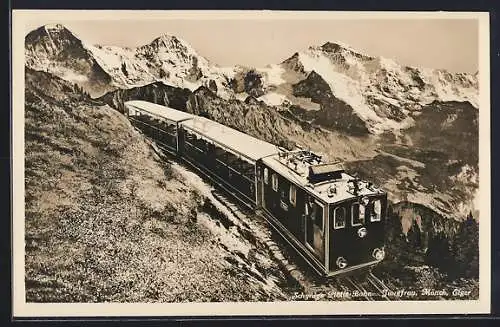 AK Jungfrau, Schynige Platte-Bahn mit Eiger und Mönch, Bergbahn