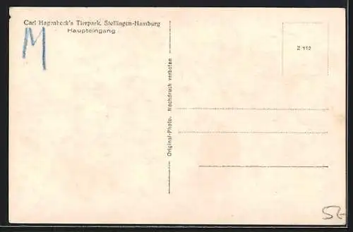 AK Hamburg-Stellingen, Carl Hagenbecks Tierpark, Haupteingang