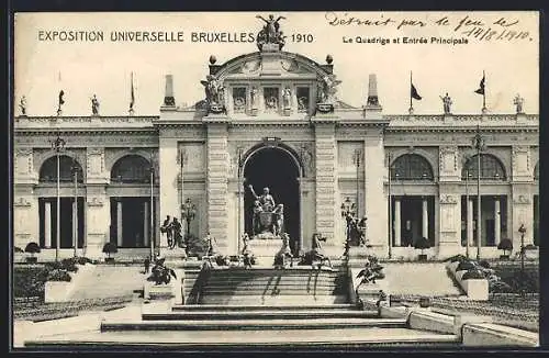 AK Bruxelles, Exposition Universelle 1910, Le Quadrige et Entrée Principale, Ausstellung