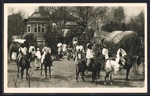 AK Hamburg-Altona, Völkerschau im Tierpark, Afrikaner auf Pferden