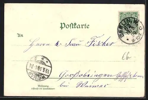 Lithographie Berlin-Friedrichshain, Oberbaum-Brücke mit Spree