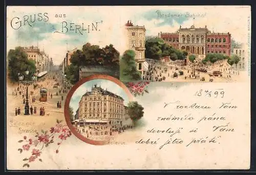 Lithographie Berlin, Grand-Hotel Bellevue, Blick in die Leipziger Strasse